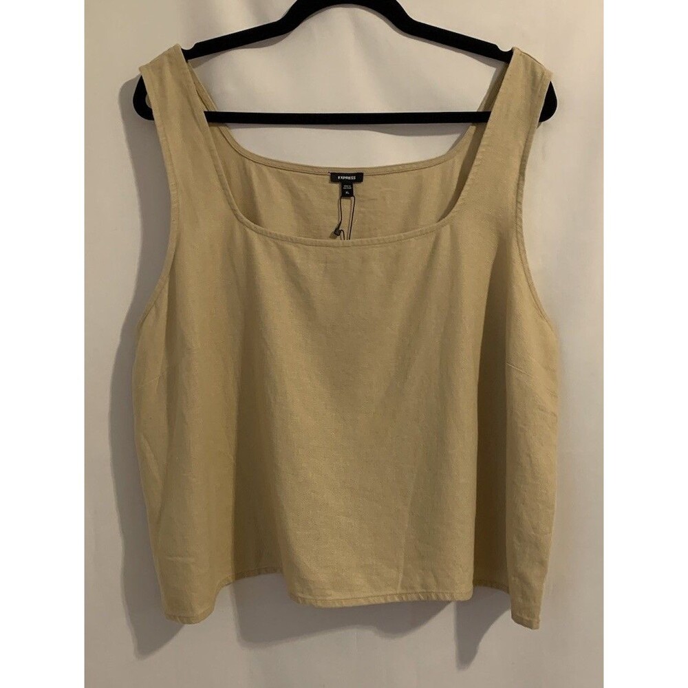 Express Womens Size XL Linen Blend Top Cropped Tank Beige New